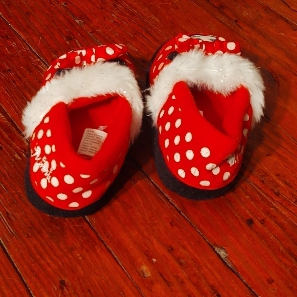 Disney Minnie Mouse Polka Dot Slippers Sz Kids S (7/8)